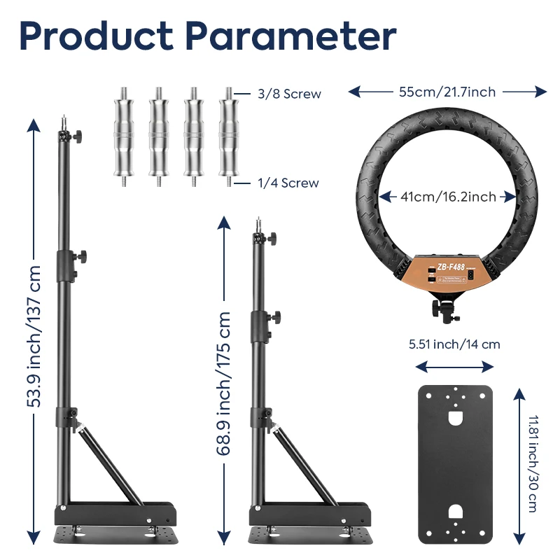 22" LED Ring Light, With 54"/69"Wall Mount Triangle Boom Arm Wireless Remote, Adjustable 3000-6500k Color Temperature Light Kit 3