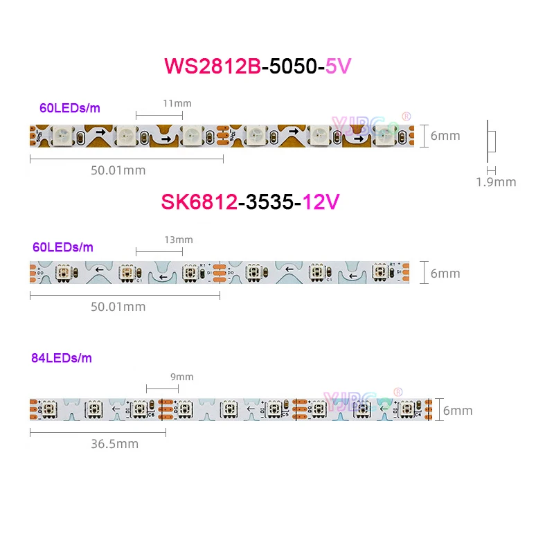 

5V 12V 6mm PCB narrow side S type SK6812 WS2812 addressable LED Strip 60/84leds/m SMD 3535 5050 RGB pixel IC bendable Light Tape