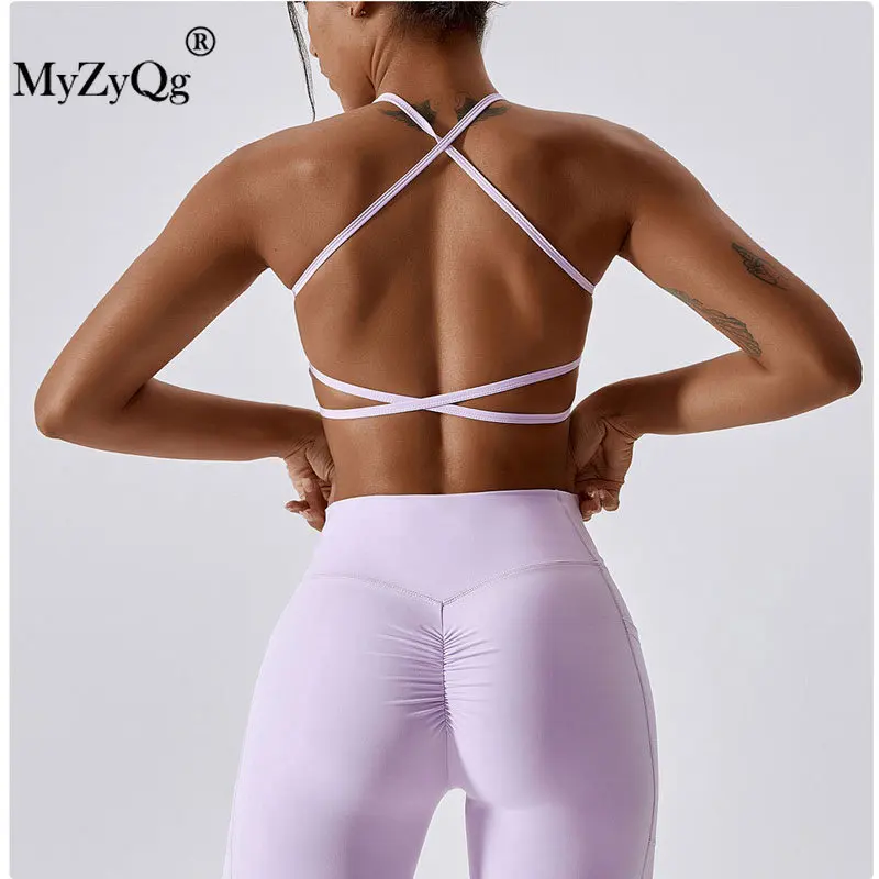 MyZyQg Women Yoga Bras Hanging Neck Sports Underwear Cross Beauty