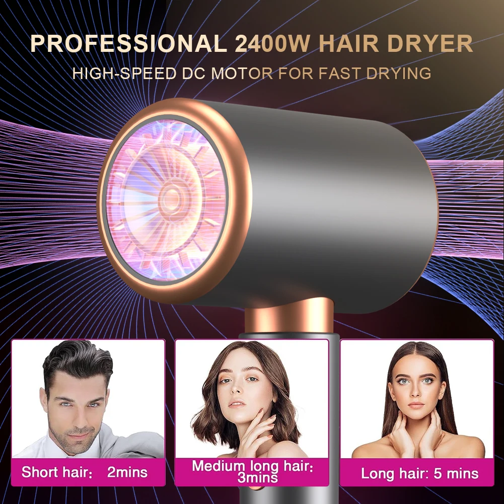 Negative Ion Blow Dryer 3rd Gear Professional Hair Dryer with Hot Cold Wind Air Brush Function Strong Power Salon Tool