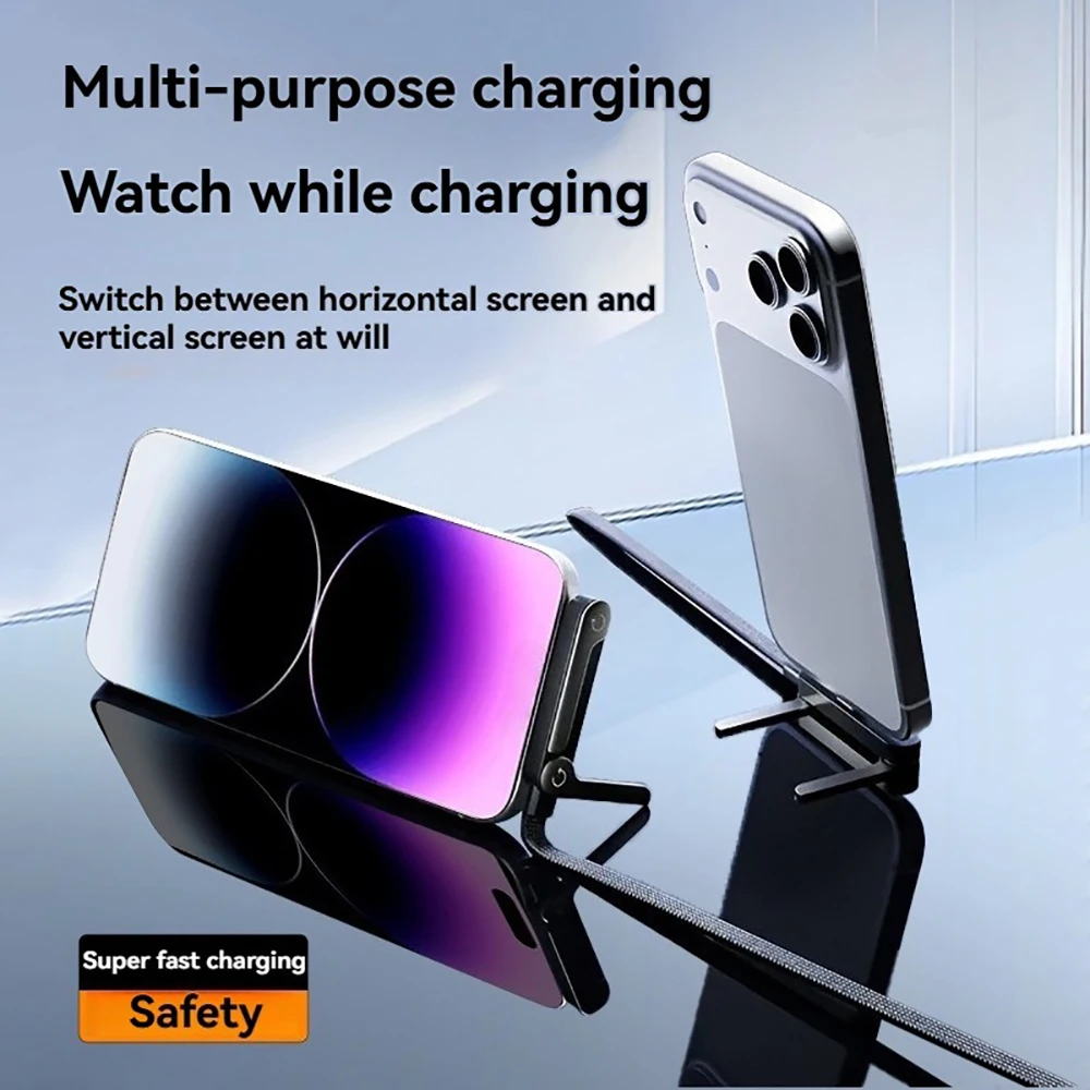 240W 2 in 1 Fast Charging Cable With Integrated Stand Flat USB C Cable Right Angle Charger Cord Foldable Cord For iPhone Samsun 6