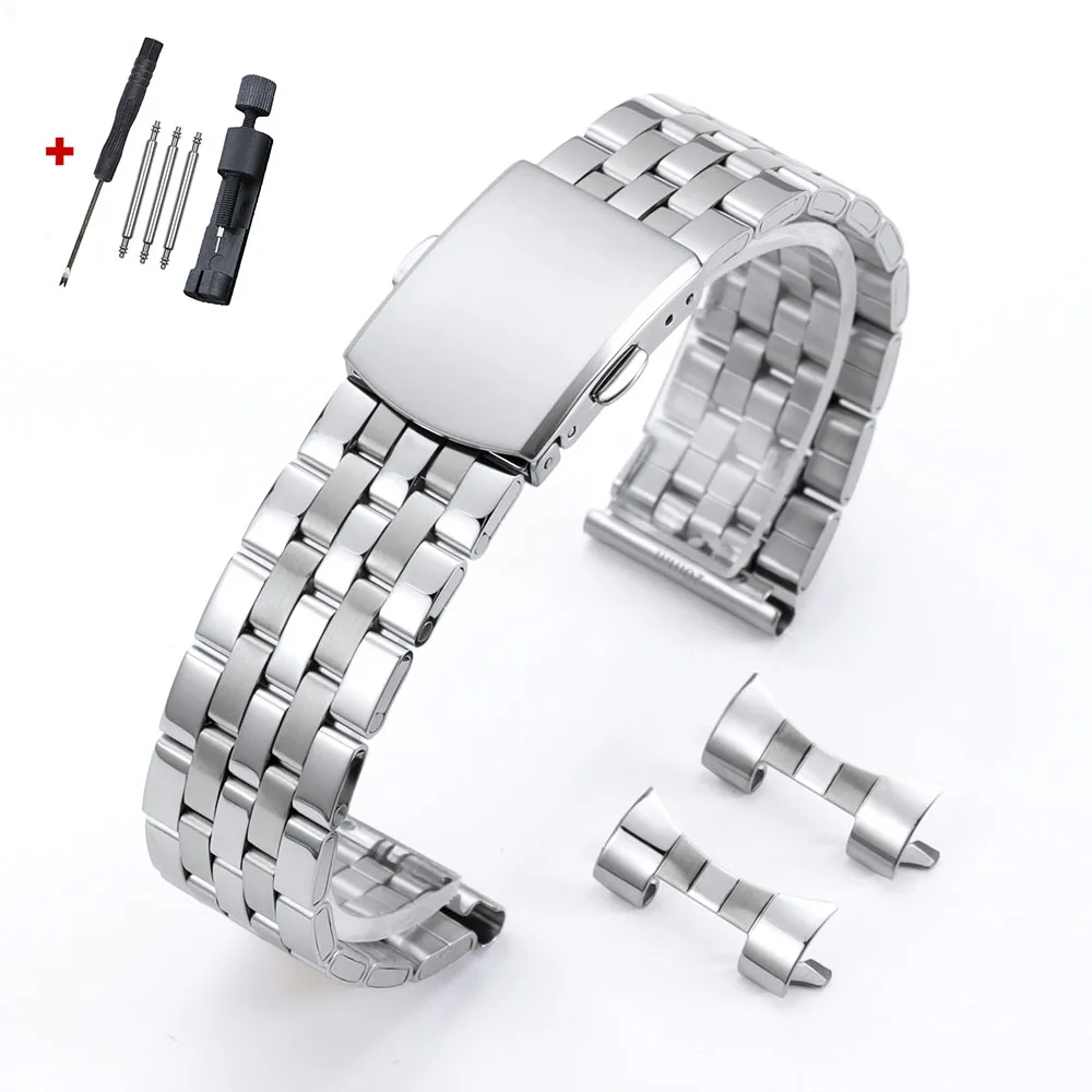 Universal Stainless Steel Metal Watch Band with Folding Buckle - Elegant Bracelet Strap