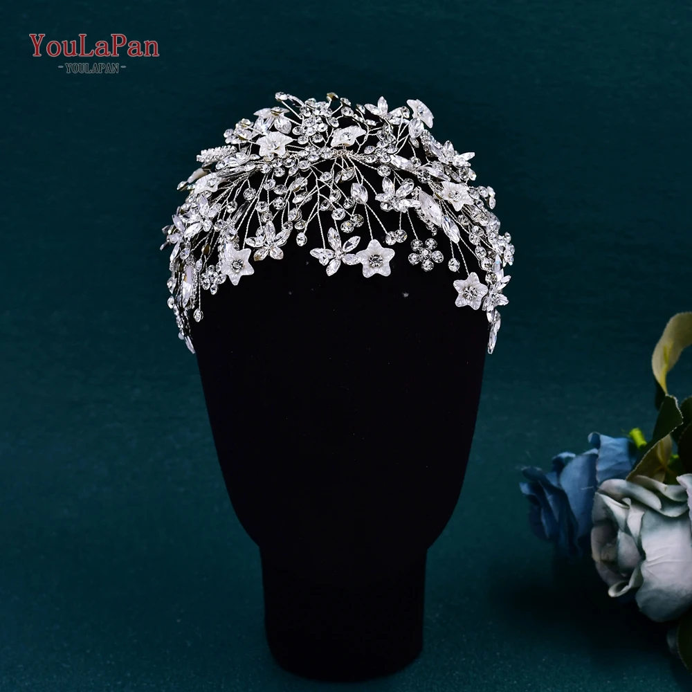 TOPQUEEN Bridal Hair Band Wedding Headdress Bride Headpiece Rhinestone Flower Hair Accessories Shiny Bridesmaids Gifts HP677 ﻿