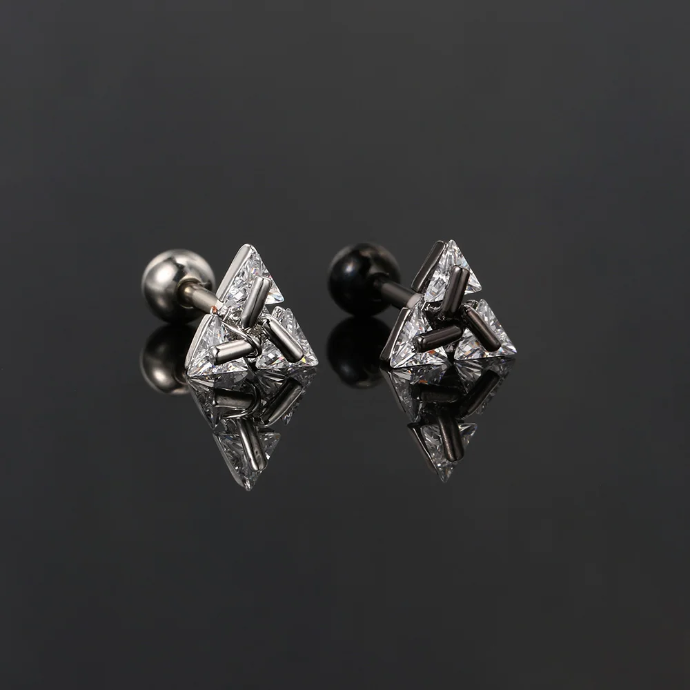 Mini Dreieckige Ohrringe für Frauen Edelstahl Silberfarben Helix Piercing Daith Schraub-Ohrstecker Schmuck Geschenke CC196 – Detail 1