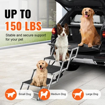 SucceBuy Dog Stair for Cars Wide Dog Car Steps Folding Portable Pet Steps Lightweight Aluminum for Car SUV and Truck 150 lbs 2