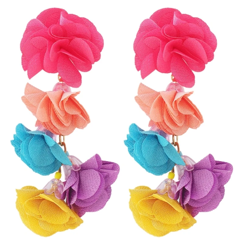 Acquista Orecchini pendenti con perline di fiori di stoffa, nappe, moda