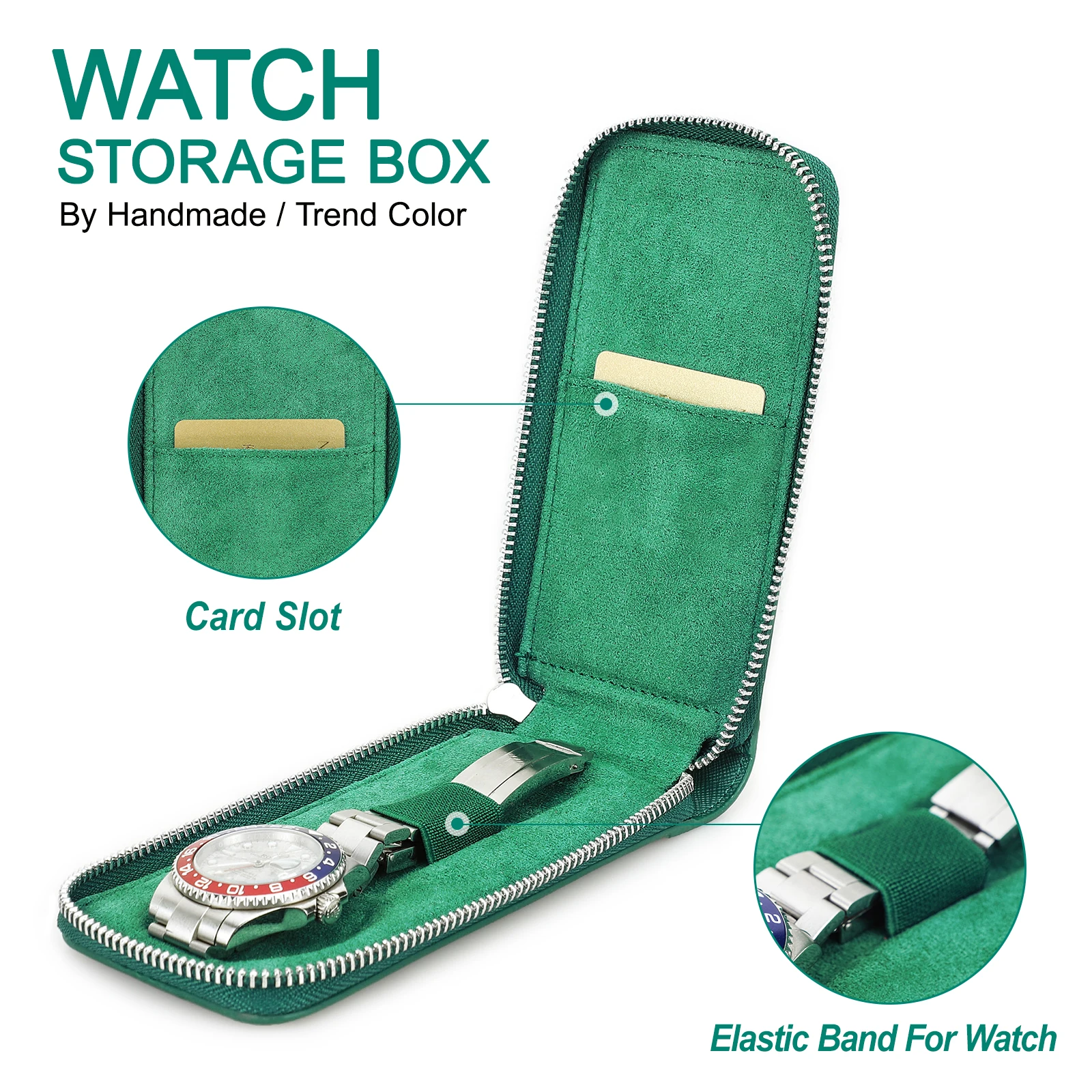 Vintage Handmade Cowhide Leather Single Slot Watch Case Display Jewelry Bracelet Storage Box with Card Slot Watch Display Stand