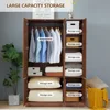 Wardrobe Closet with 6 Woven Doors, Walnut Armoire Wardrobe Cabinet for High Storage Capacity with Hanging Children's Wardrobes 5
