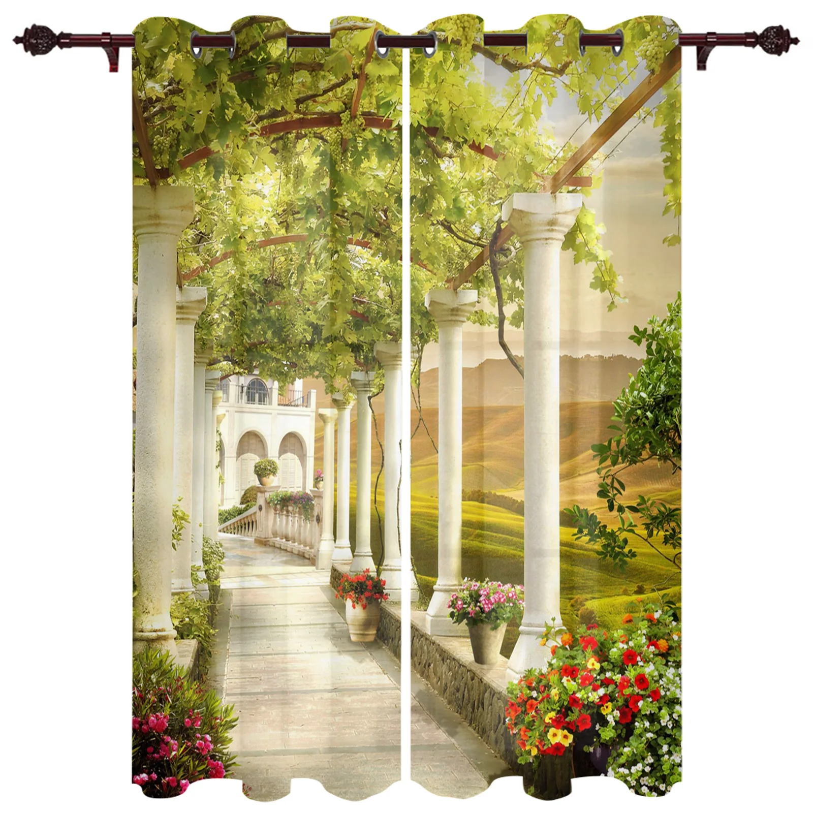 

High Quality Home Curtains Greece Building Garden Living Room Bedroom Kitchen Hotel Decoration Thin 2 Pieces Window Curtains