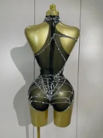 STOCK New Sparkly Diamond Sexy Mesh Stretch Bodysuits Women Evening Nightclub Bar Party Show Gogo Dancer Clothing Stage Costume - Image 3