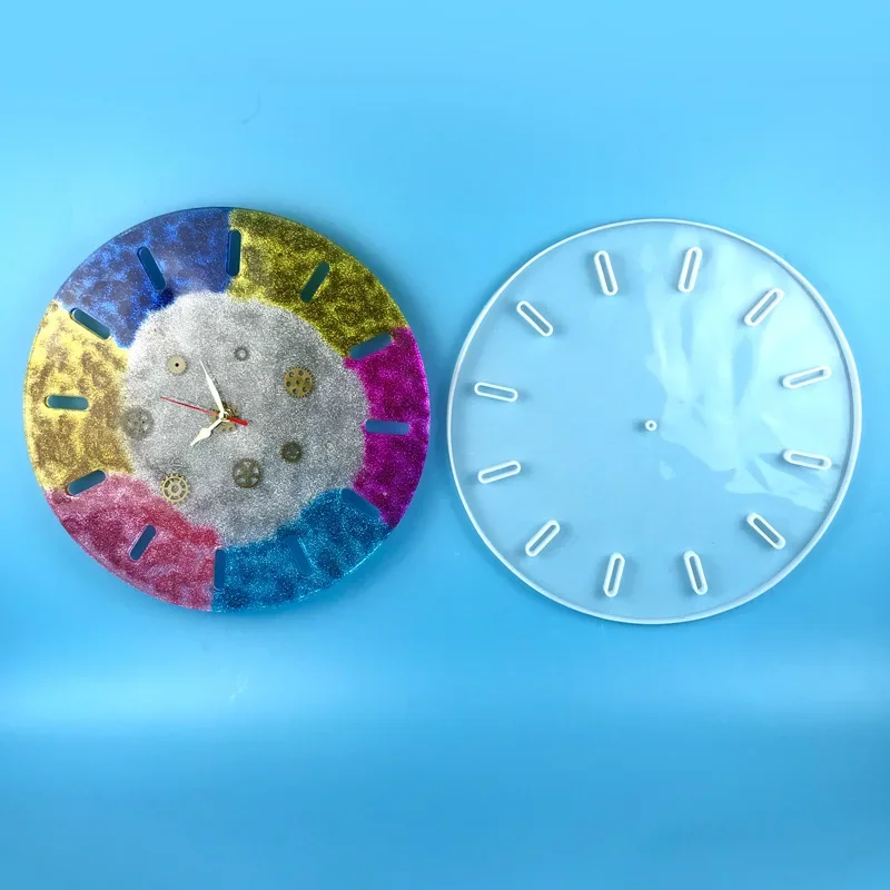Orologio Stampo in silicone Artigianato fatto a mano Orologio rotondo Stampi in resina epossidica Orologio da parete fai da te Strumenti per la creazione di gioielli Fornure  15