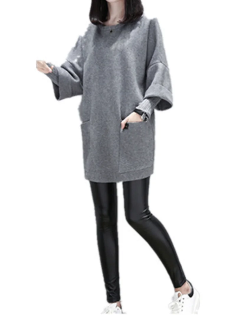 Round Neck Pullover Loose Medium Long Sleeve Sweater Women Fake Two Piece Underlay