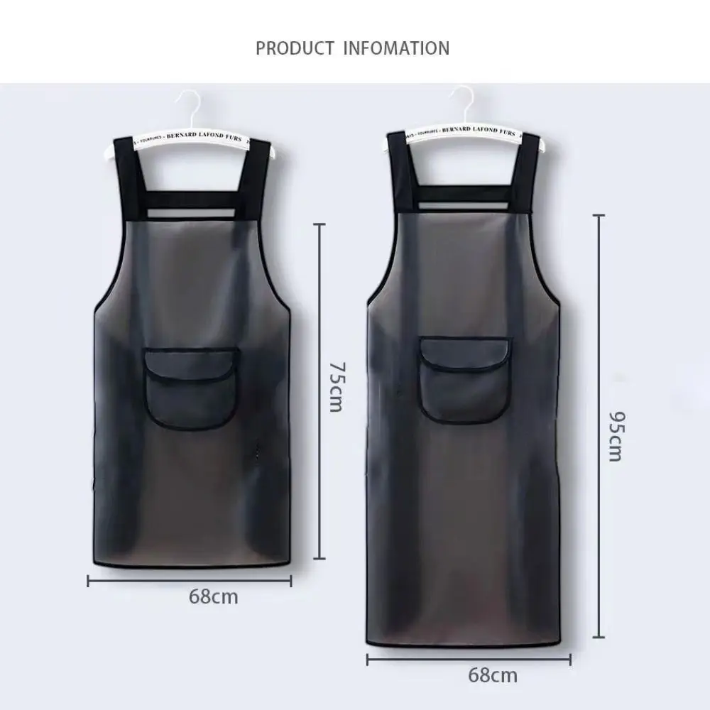 Fashion Household Kitchen Apron Waterproof PVC Work Apron Transparent Black Oil Resistant Dirt-Proof Cleaning Aprons