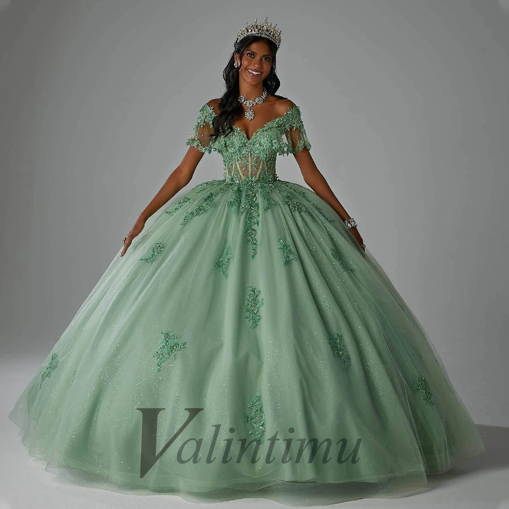Ball Gown Quinceanera Dress for Girl Glitter Off the Shoulder Big Bow Appliques Vestidos De 15 Anos Customized