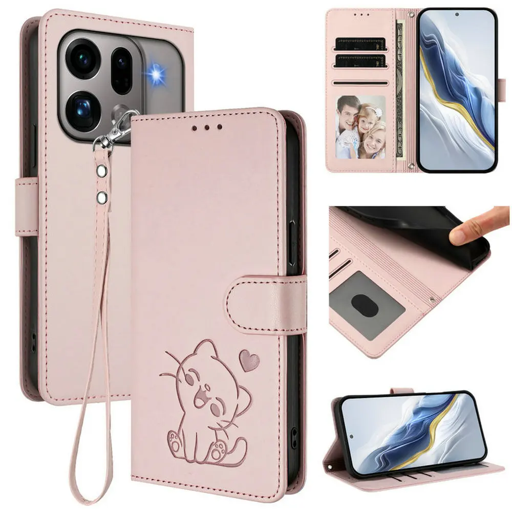 3D Embossed Cat Leather Wallet Flip Case - Elegant Card Holder Cover