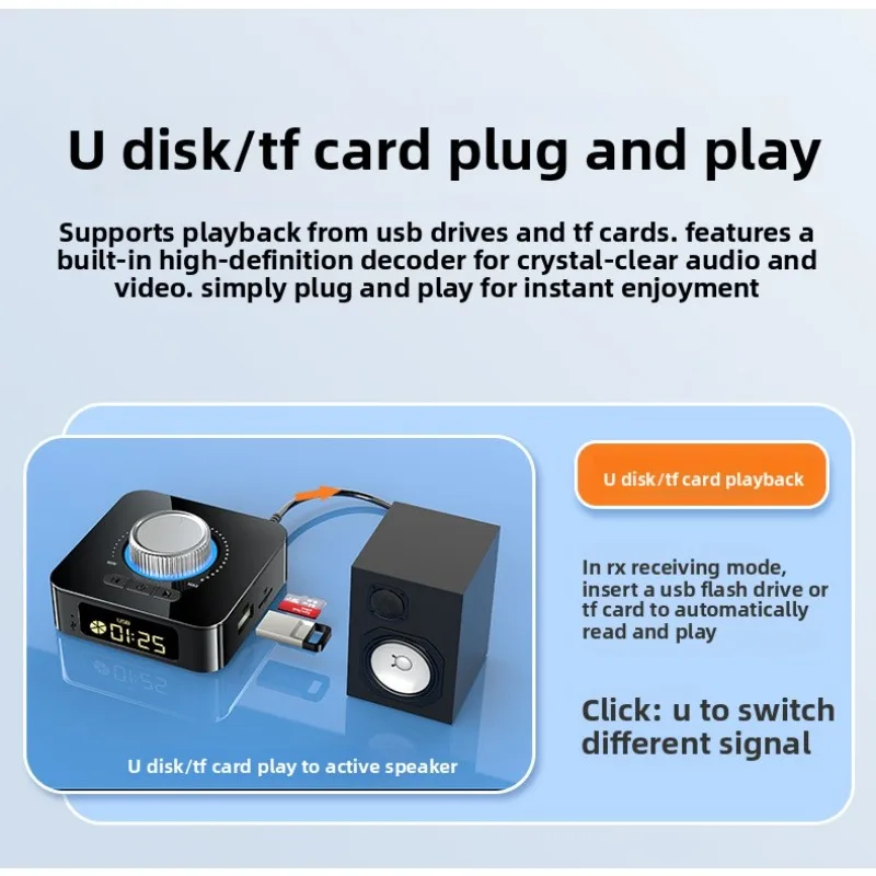 블루투스 6.0 오디오 수신기 3D 스테레오 음악 무선 어댑터 TF 카드/RCA/AUX/USB3.5mm 잭 자동차 스피커 앰프 헤드폰