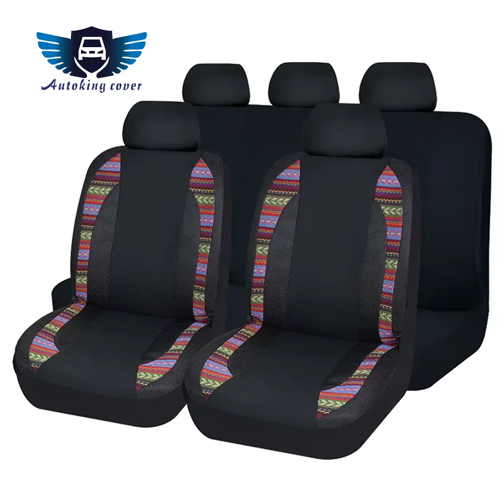 AUTOKING Universelle atmungsaktive Netz- und farbenfrohe Leinen-Polyester-Autositzbezüge Set Sitzkissenschutz