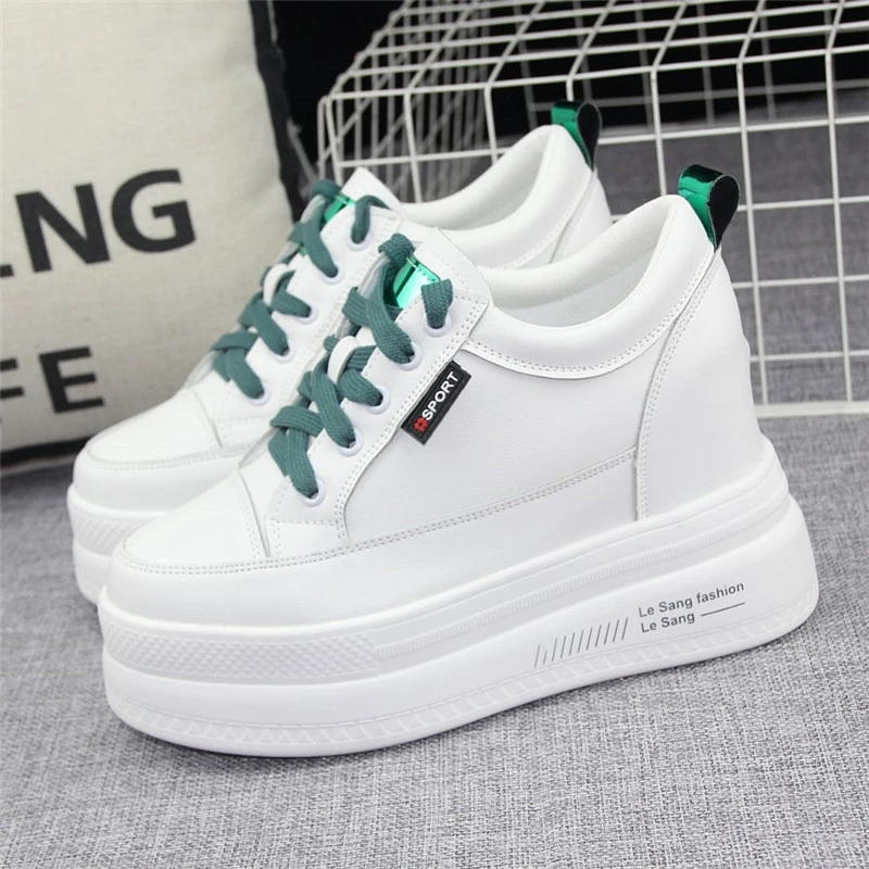 High Heel 10cm Women's Shoe 2022 Spring Autumn New Thick-soled Lace-up  White Shoes All-match Wedge Casual Shoes Sneakers - Women's Vulcanize Shoes  - AliExpress