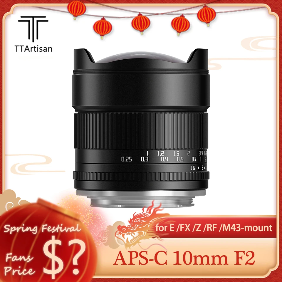 Ttartisan Aps-C 10Mm F2 Asph 105 ° Obiettivo Ultra-Grandangolare Per Fotocamera Fotografia Sony E Fujifilm Xf Nikon Z Canon Eos R M43 Mount