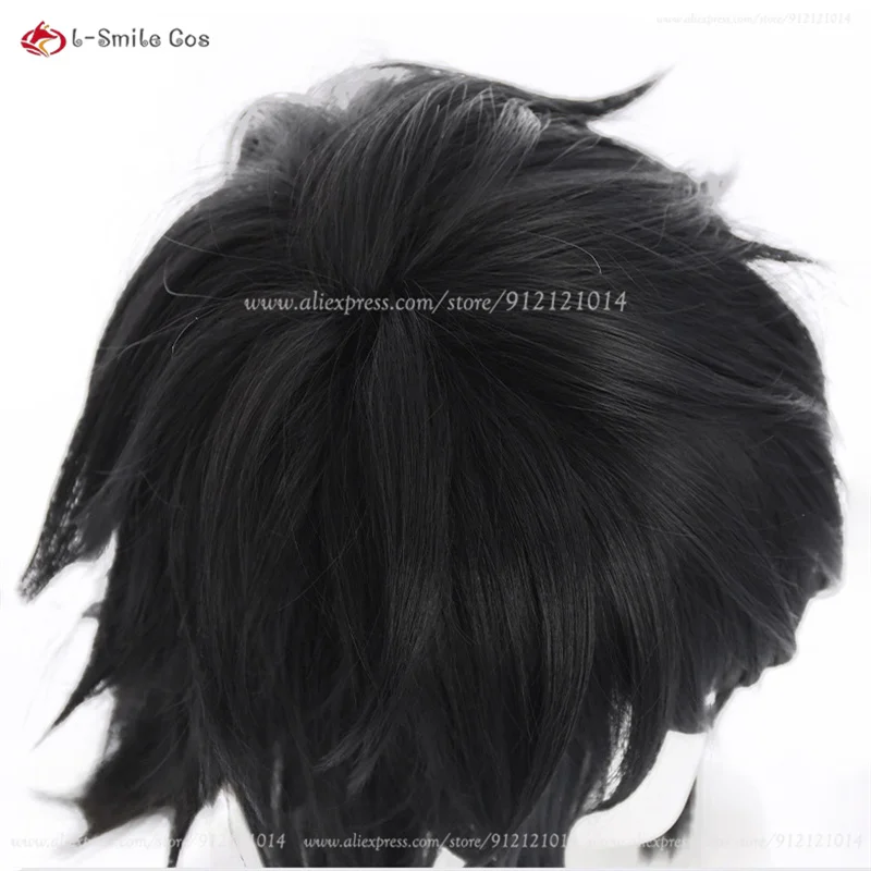 Death Note L Lawliet Cosplay Perücke Schwarz Kurz Hitzebeständig Synthetik Anime Halloween 7