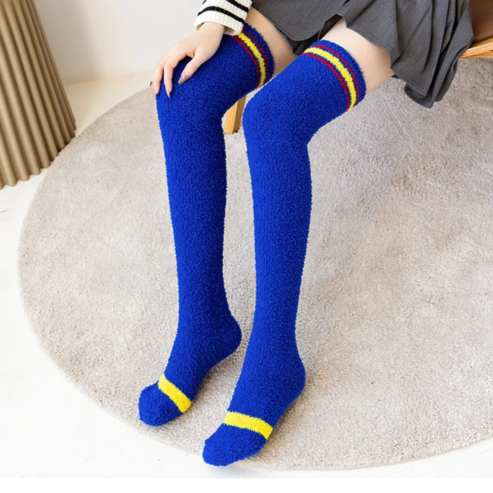 Soft Warm Striped Stockings Coral Velvet Comfortable Warm Leg Wear Long Tube Women's Knee Length Socks Winter
