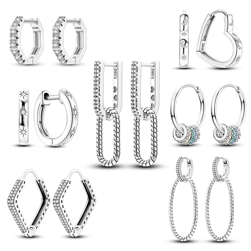 Original 925 Sterling Silver Minimalist Pave U Shape Hoop Earrings Fit For Women Workplace Wedding Engagement Birthday Gift silver earrings,silver hoop earrings,womens earrings