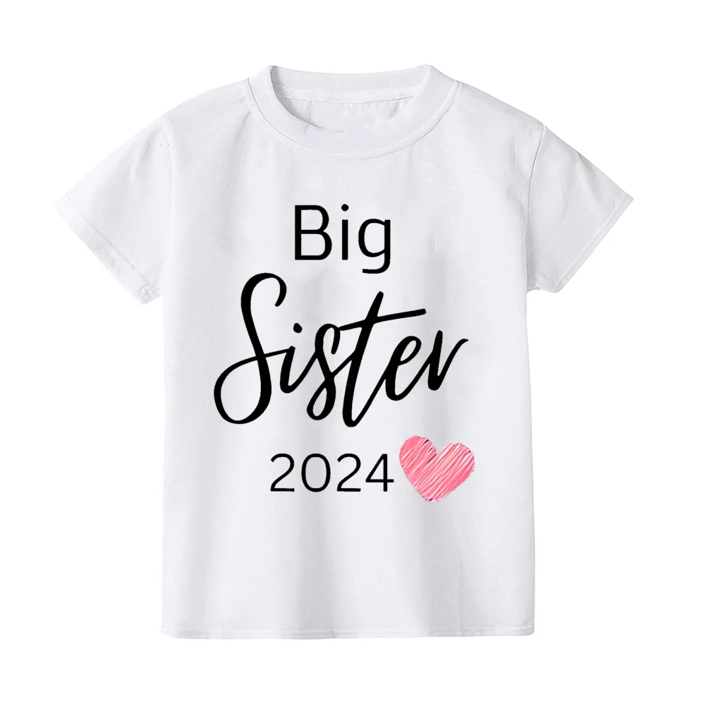 Big Sister Letter Printed Child Girls T-shirts Casual Loose Comfort Kid Tee Tops Short Sleeve Toddler Spring&Summer Kid Clothes 4