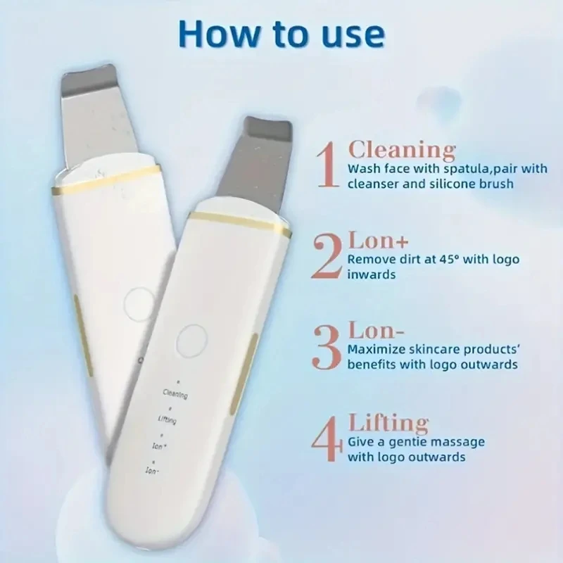 Ultrasonic Skin Scrubber Scrubber Deep Vibrate Facial Cleaner Shovel Face Peeling Black Head Remover Facial Massager