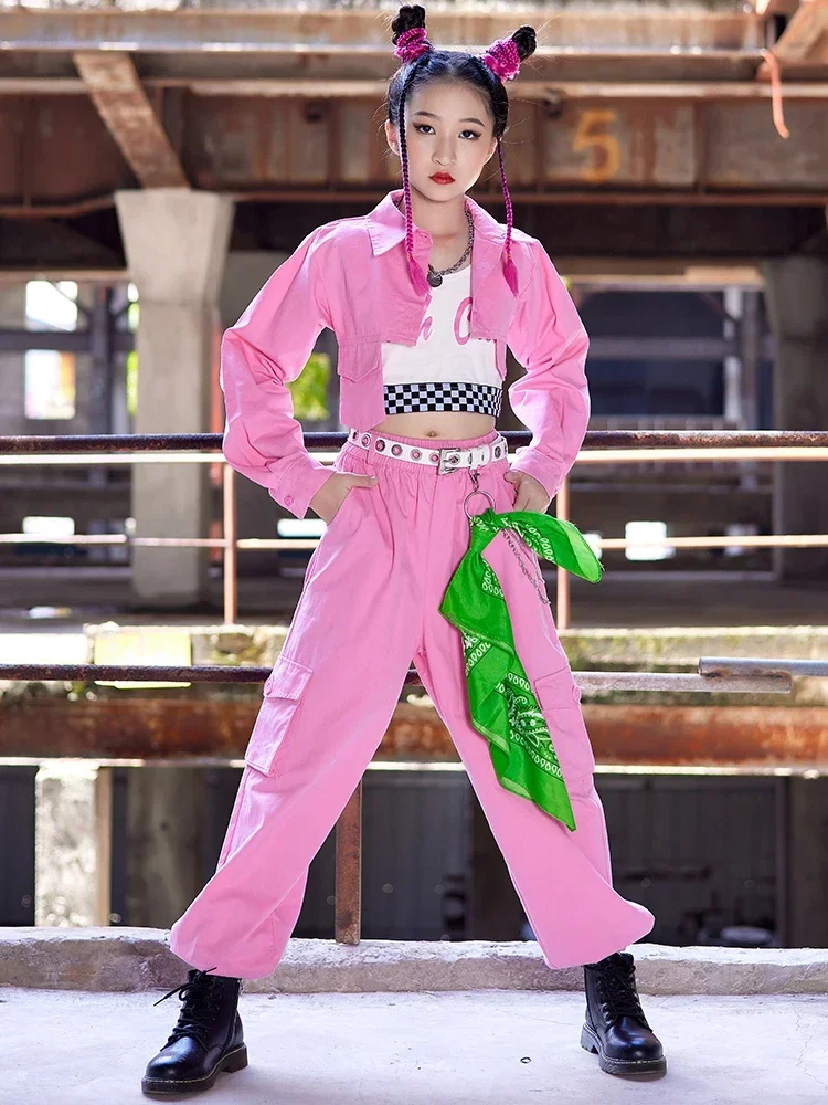 

Pink Kpop Outfit For Girls Jazz Dance Performance Costume Hip Hop Clothing Kids Concert Modern Dance Clothes Rave Wear BL9661