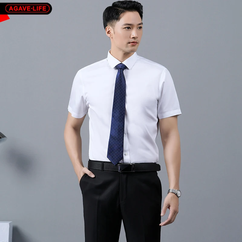 

Men's Short-sleeved Office Shirts 100% Cotton Business Men Professional Shirt Attire Work Clothing For Men White No-iron Shirts