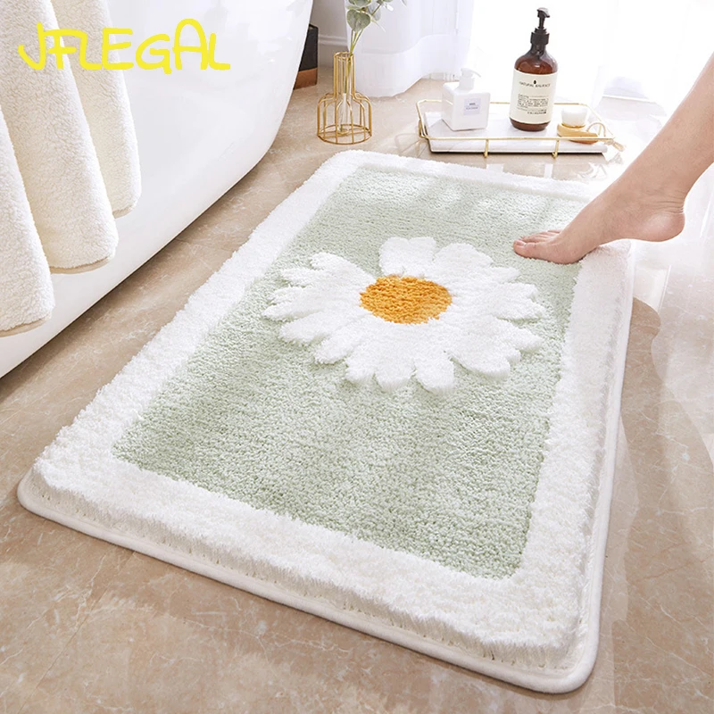 

JFLEGAL Cartoon Little Daisy Flocking Rug, Household Carpet, Bathroom Non-Slip Mat, Absorbent Floor,Living Room Decoration 60x90