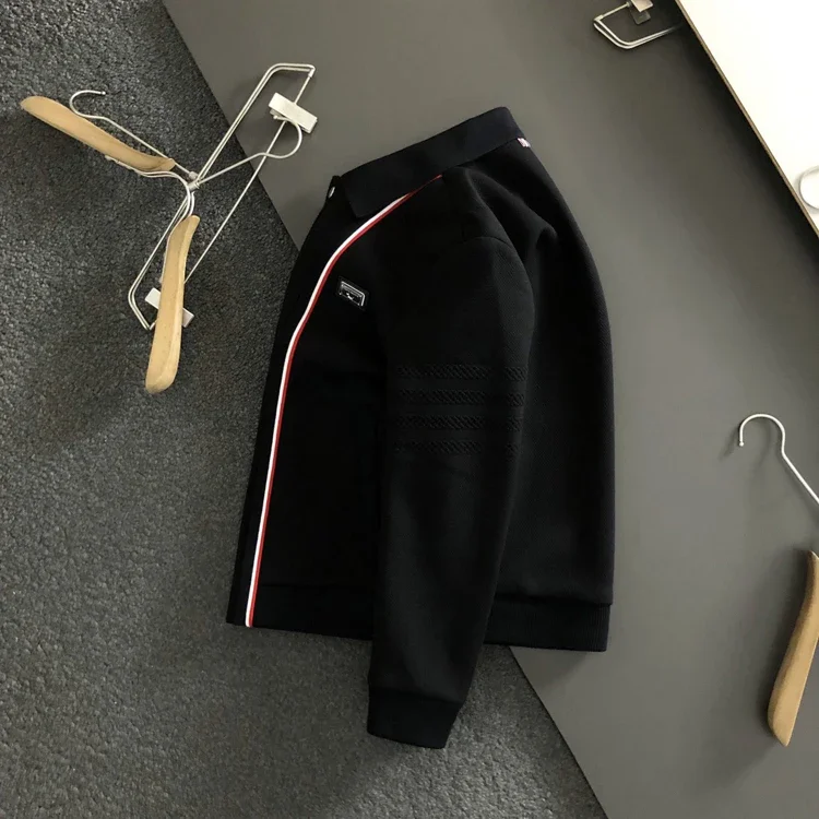 TB 남성용 더블 웨빙 재킷, 클래식 스트라이프, 따뜻한 두꺼운 셔츠 코트, 하이 퀄리티 강아지 자수 세트 재킷, 2023 Y2K