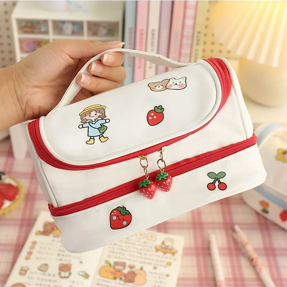 

School Pencil Cases Large Capacity Double-layer Kawaii Organizer Pouch Pencil Box Pencil Case PU School Storage