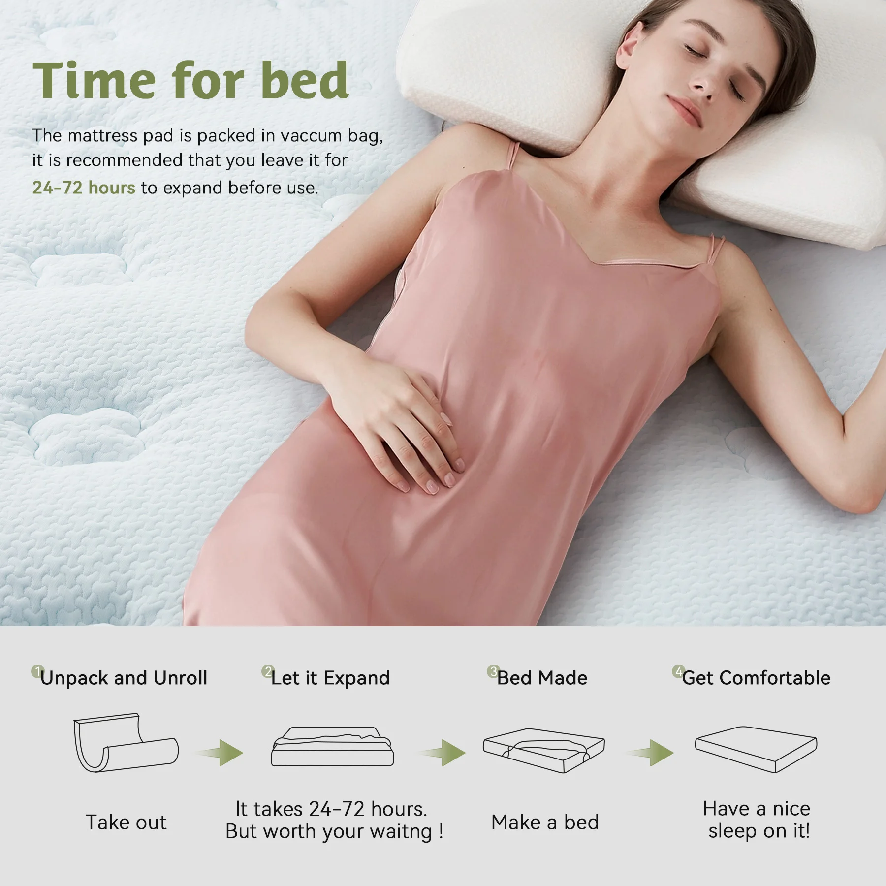 RV Short Queen Mattress Topper Viscose Derived from Bamboo, Camping Memory Foam Pillow Top Mattress Topper, Breathable Mattress - Image 6