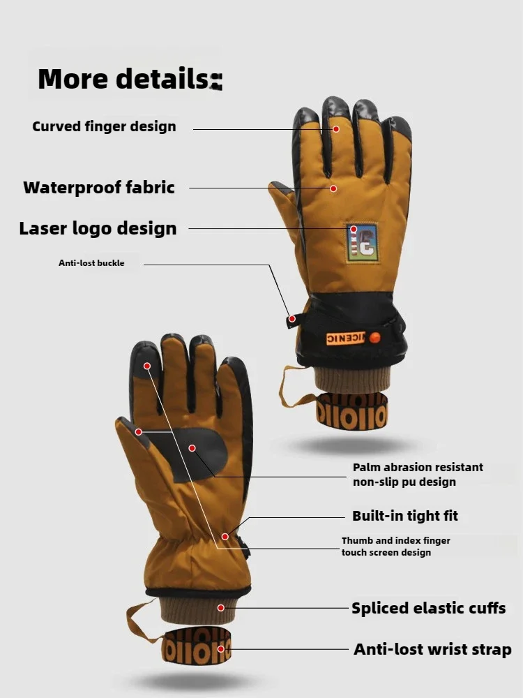 Winter Hiking Warm Gloves, Waterproof, Outdoor, Skiing, Camping, Cycling, Thickened Velvet, Touch Screen, Windproof, Ski Fabric