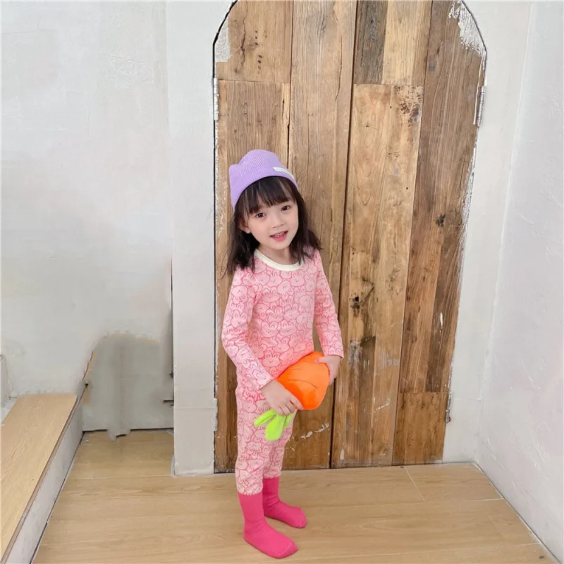 Children's Spring Autumn Homewear Boys Cotton Long Sleeve Trousers Set Girls Cartoon Print Pajamas Set