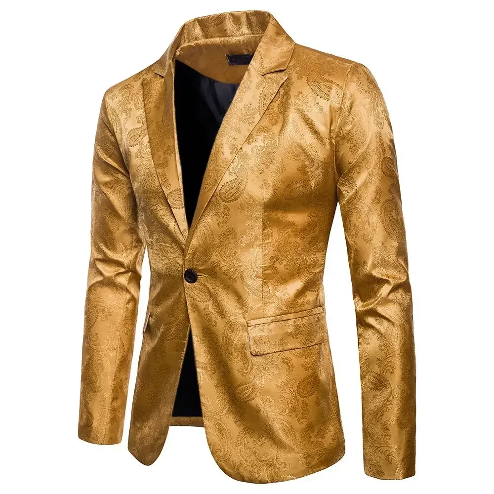 2024 New Men  Banquet Wedding Suit Party Suit Bar Night Club Blazer Men Tops Bright Suit Paisley Blazer Fashion Men's