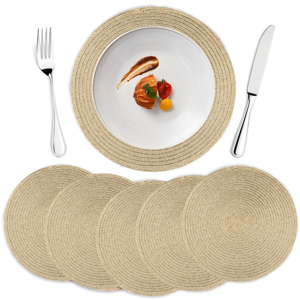 Facili Da Pulire Lavabili Set Di 6 Tovagliette Rotonde In PVC Con Motivo Carlino E Rose Set 6 Tovagliette PVC