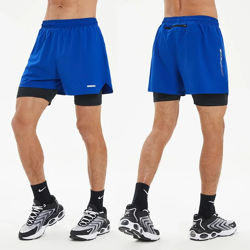 Summer Double Layer Sports Pants Fitness Running Shorts Underwear Quick Dry Mid-Length Pants False Two-Piece Design