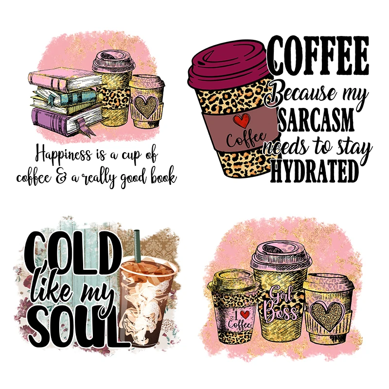 Coffee Cup Patch Ironon Transfers For Clothes Love Hearts Applique