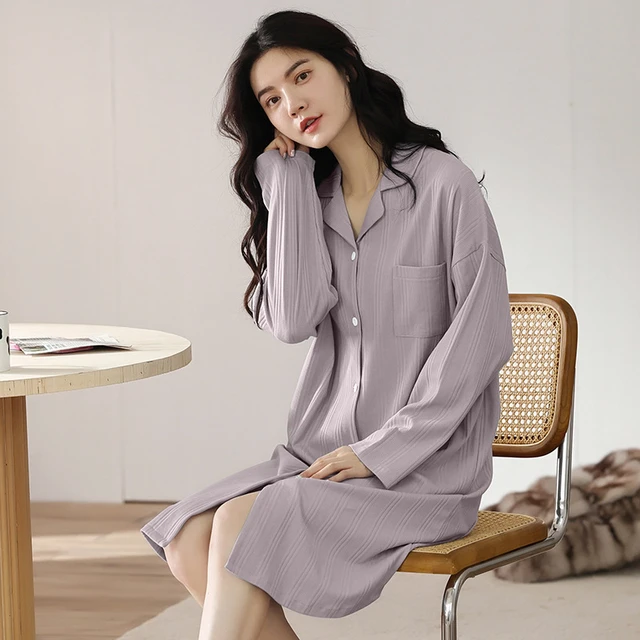 Nightgowns Pajama Shirt Dress  Sleeping Dress Cotton Sleeve