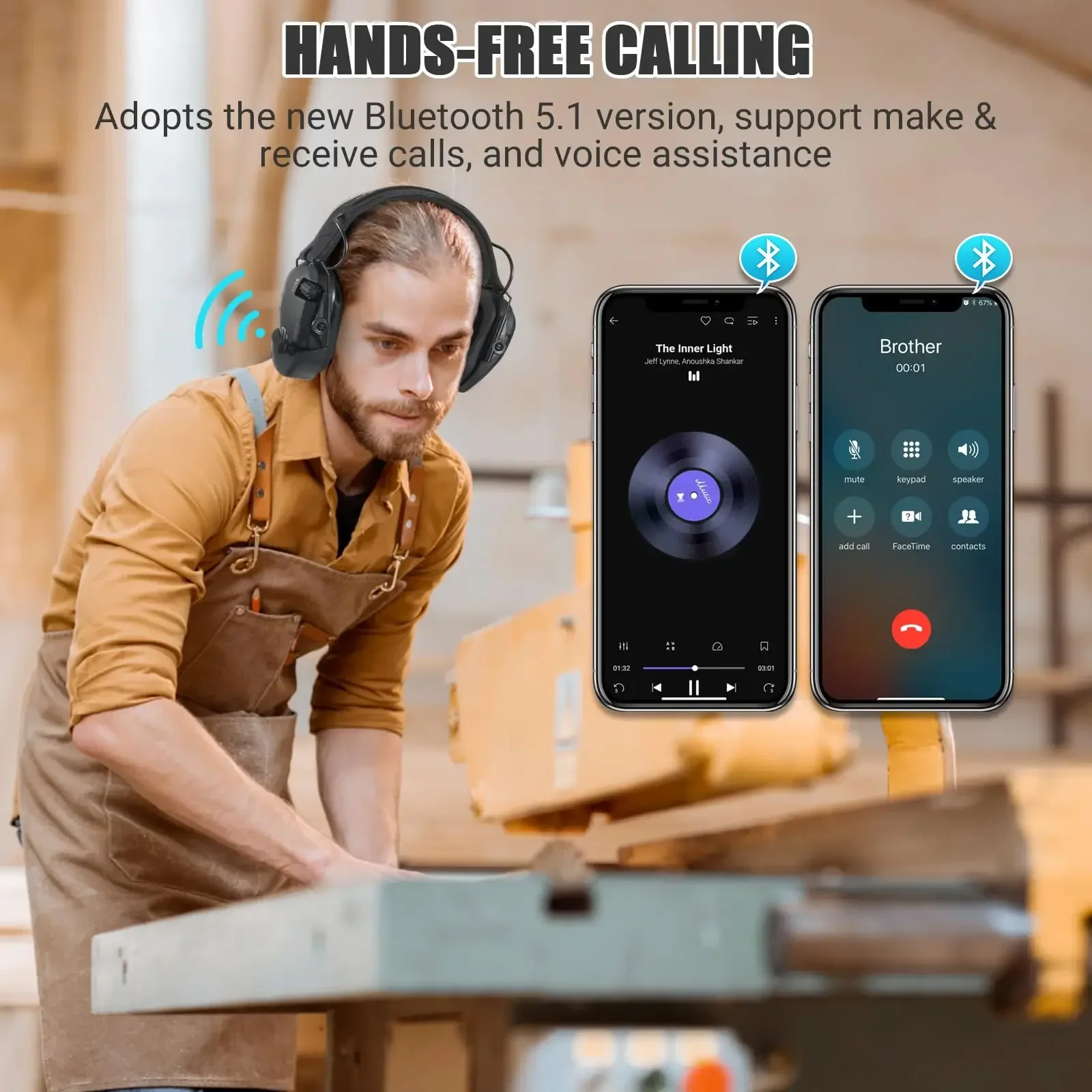 Wireless Bluetooth 5.1 Receiver Rechargeable Bluetooth Accessories Compatible WK Shooting Earmuffs Hunting wireless headphones,electronic earmuffs,tactical headset,noise cancelling headphones