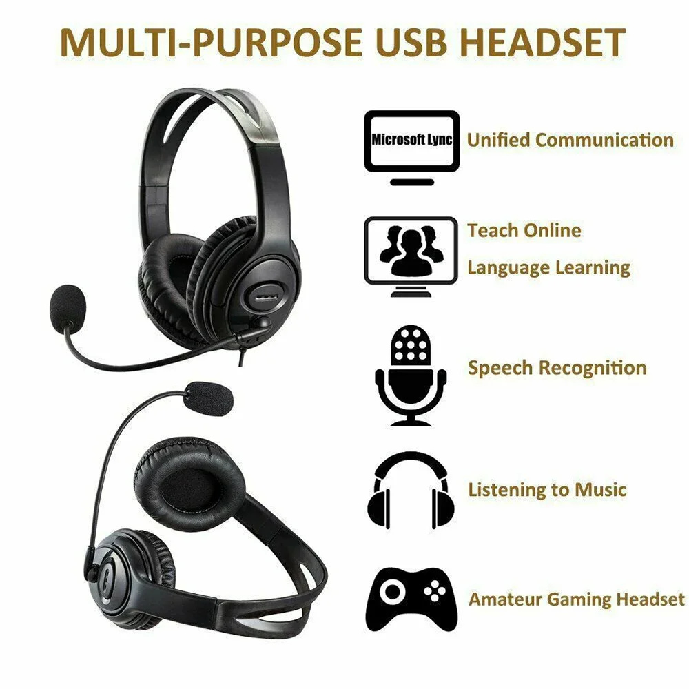 USB Wired Headphone Noise Cancelling Headsets Over Gaming Over-Ear Headphones with Mic for Computer Laptop Call Center Headset