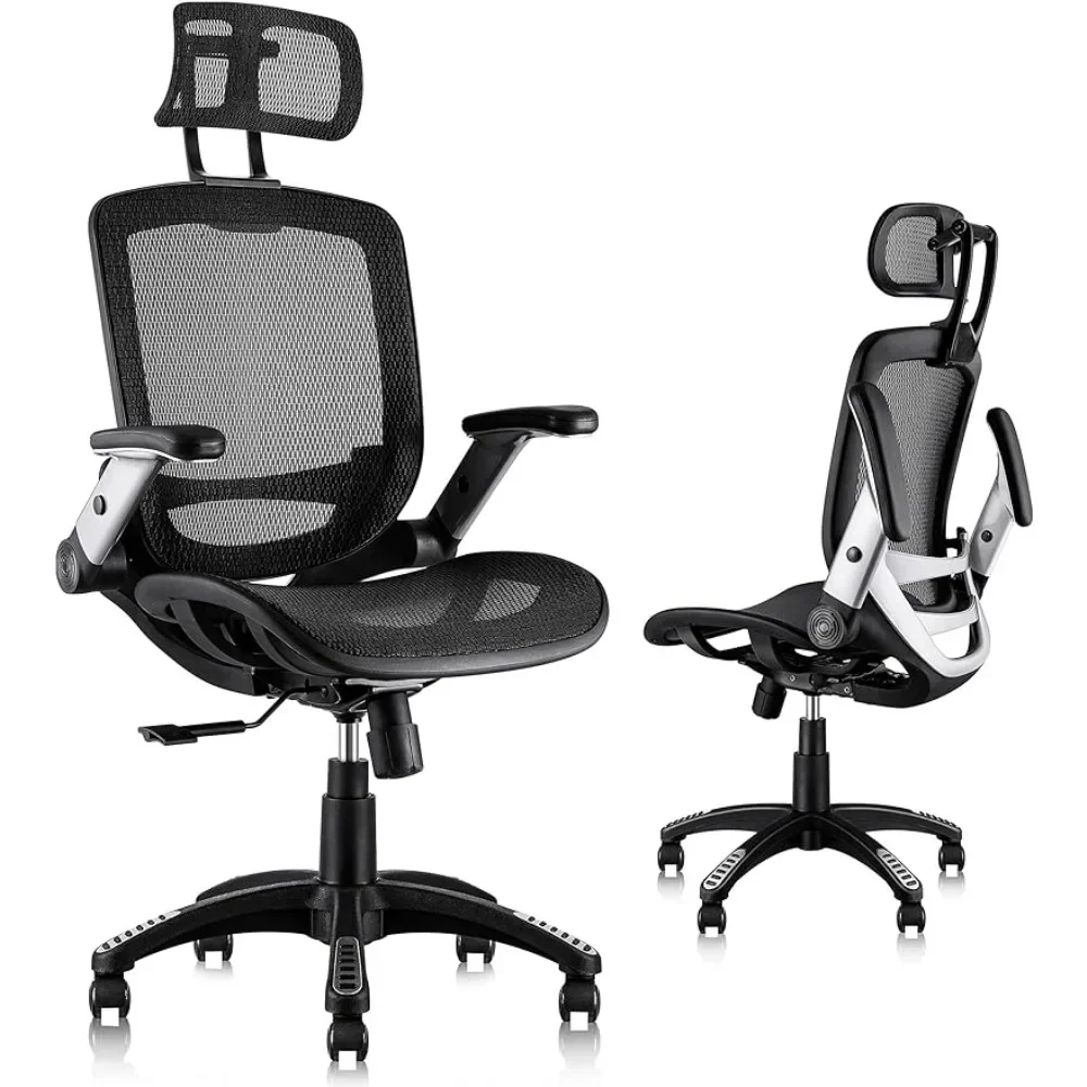 

Tilt Function Office Chair High Back Desk Chair - Adjustable Headrest With Flip-Up Arms Lumbar Support and PU Wheels Furniture