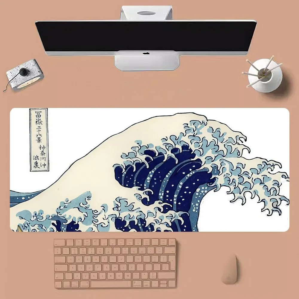 thumbnail image 1 of Alfombrilla de ratón con diseño de olas grandes de Japón, alfombrilla grande para ratón y teclado para ordenador de juegos, 1 of 5