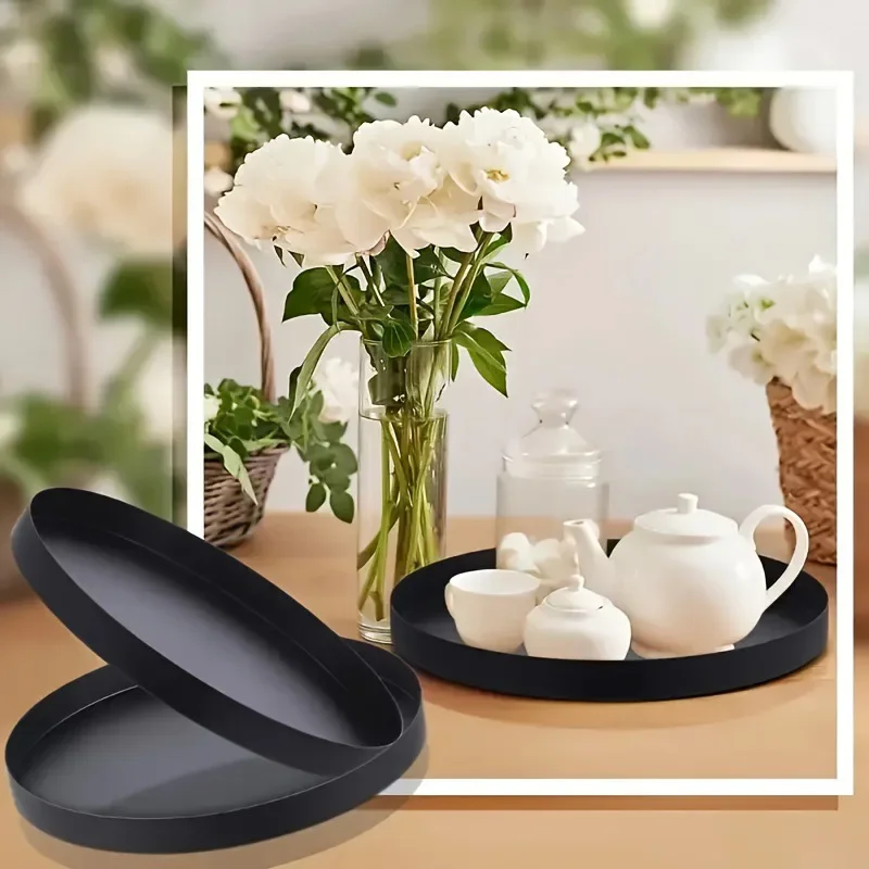 1pcBathroom Aromatherapy Tray Vassoio da scrivania per soggiorno Vassoio da scrivania multifunzionale rotondo in metallo nero - immagine 3
