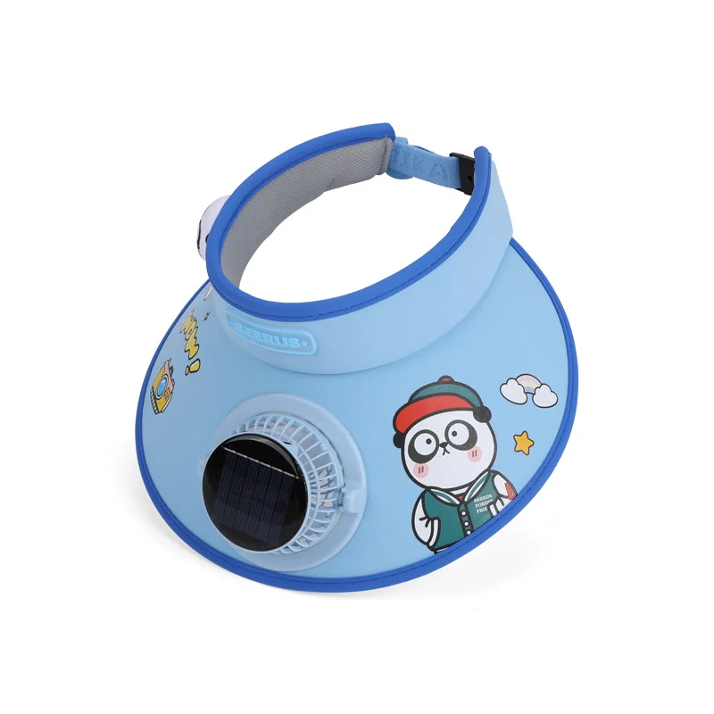 3-10세 어린이용 USB 충전 팬 태양광 팬이 있는 챙 넓은 빈 상단 햇빛 가리개 모자 (남아/여아 야외용)