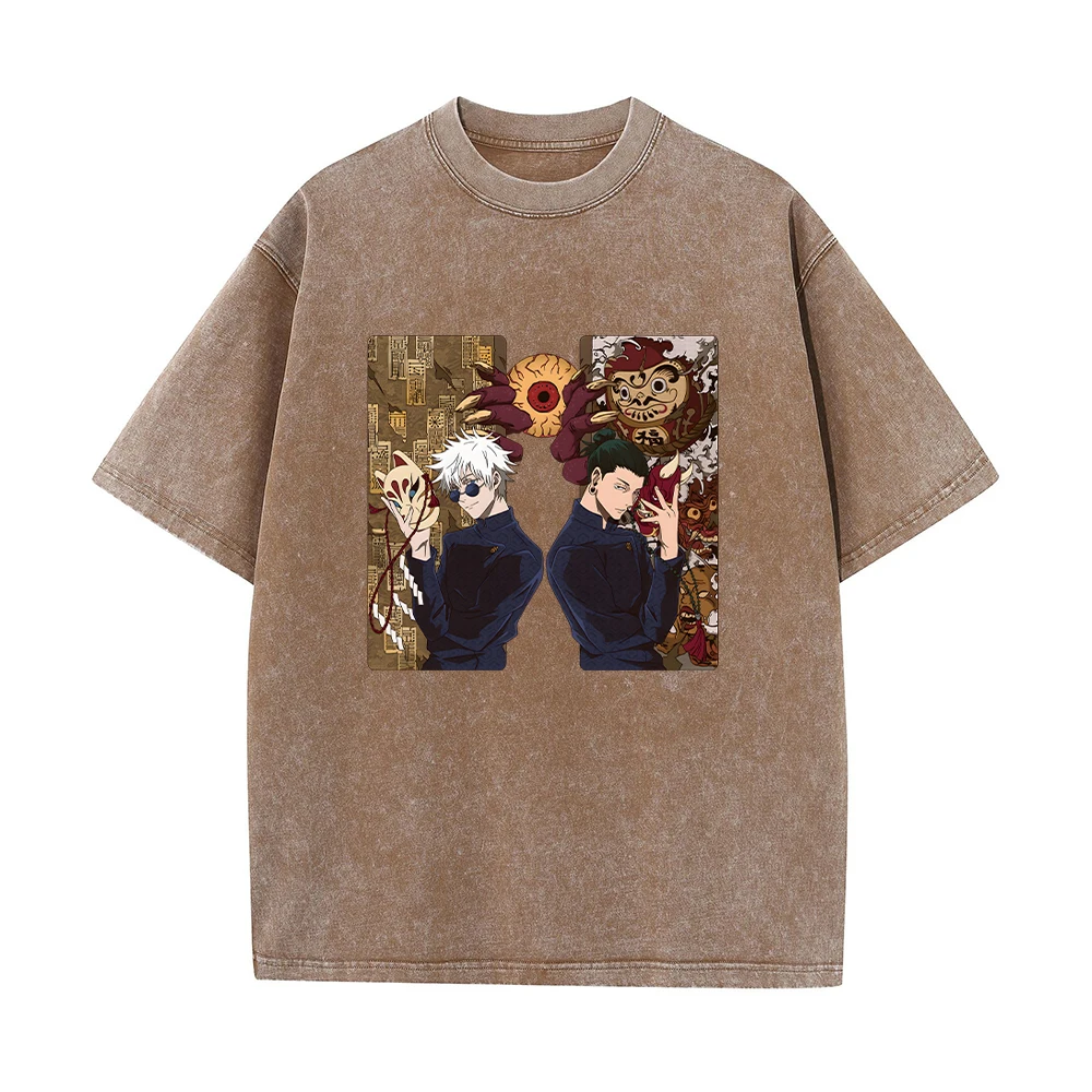 thumbnail image 1 of Camiseta lavada de albaricoque para hombre, ropa de calle de Hip Hop, camiseta de gran tamaño con estampado gráfico de Anime, Tops Vintage sueltos de algodón de manga corta de verano, 1 of 5