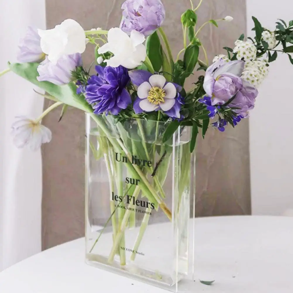 Book Vase for Flowers Nordic Style Clear Acrylic Book Design Vase Transparent Aesthetic Flower Vase Office Home Room Decorations 4