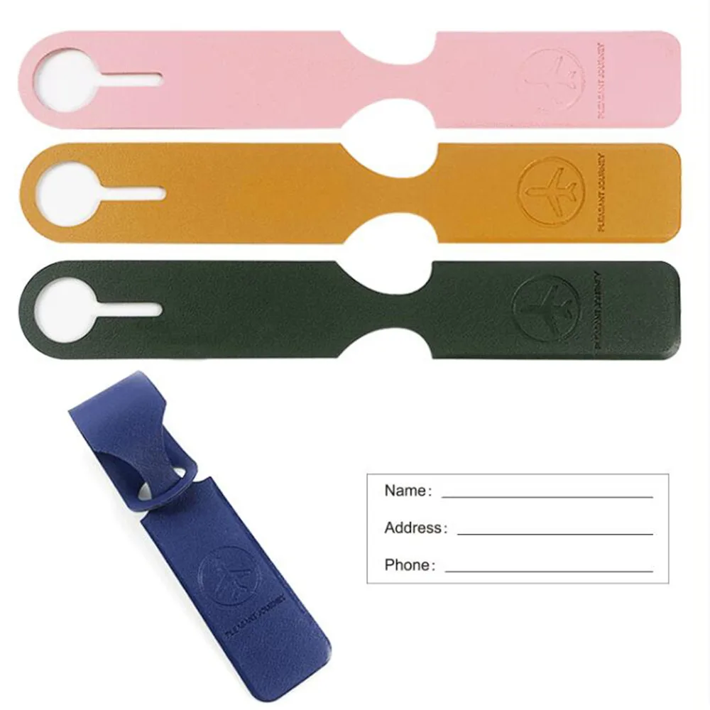

High Quality Leather PU Luggage Tag Portable Label Drop Solid Color Suitcase ID Address Name Holder Baggage Travel Accessories